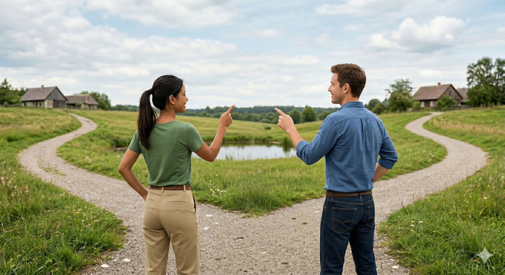 Person standing at a crossroads representing the choice between translation approaches