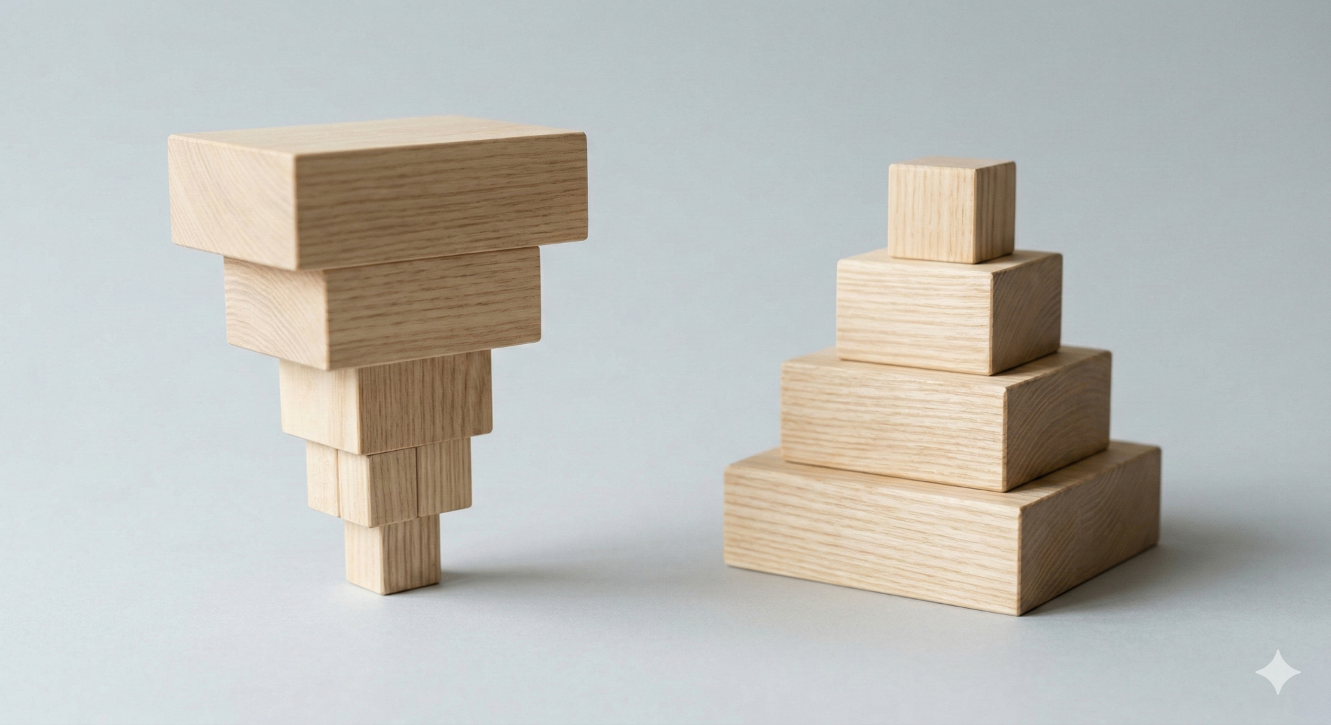 Stacked wooden blocks representing layered market complexity