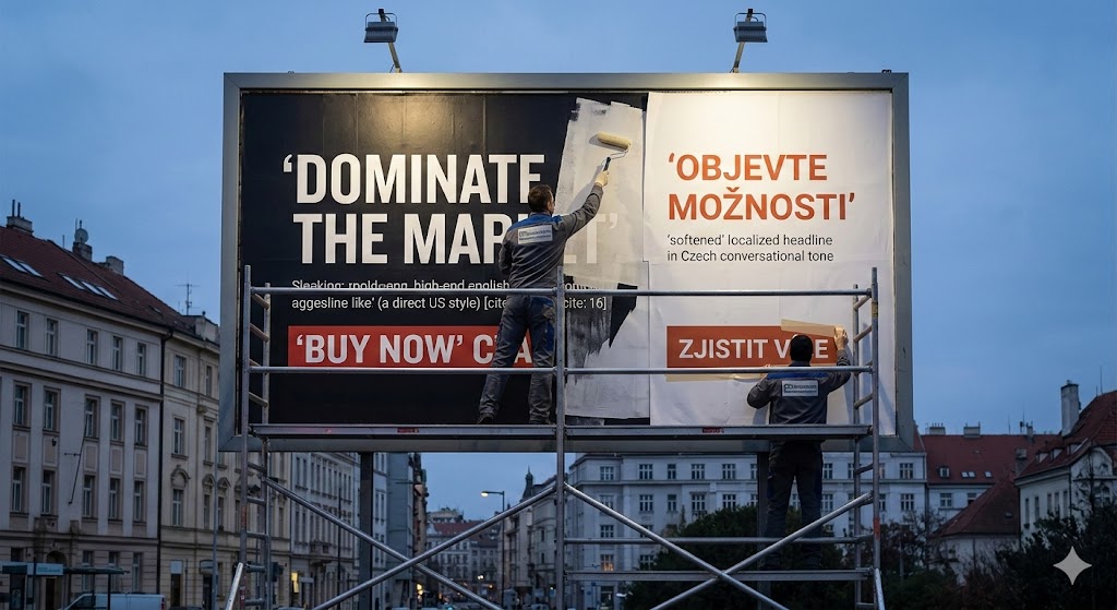 Billboard advertisement shown in multiple markets with different language adaptations