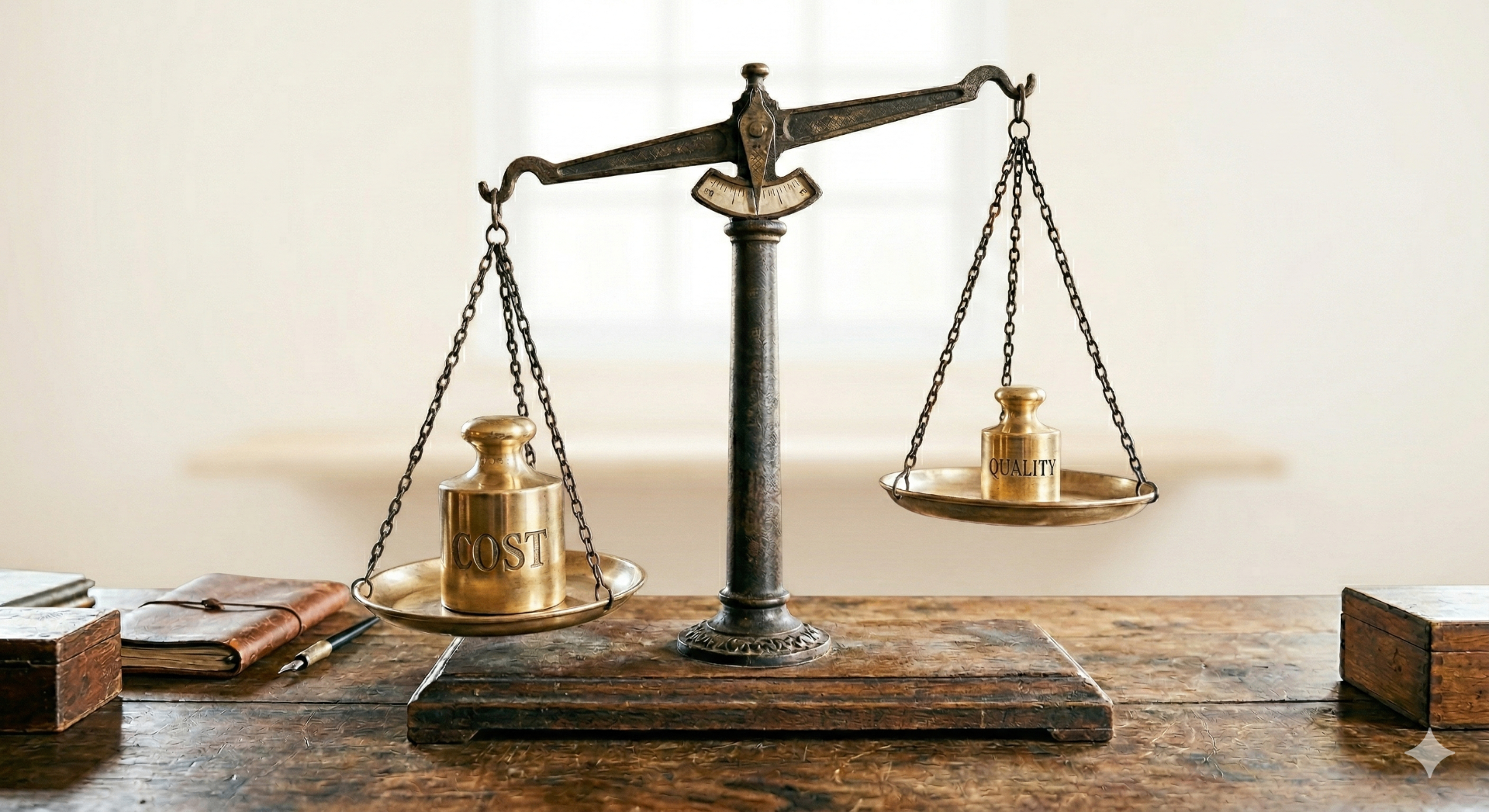 Balance scales representing the tension between cost and value in localization